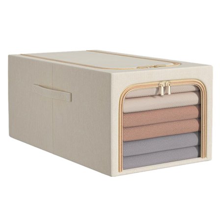 Beige 50L Opbevaringspose til tøj med metalrammehåndtag 47x35x30cm