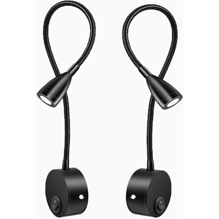 Vegglampe til nattbord 2 lys LED leselampe Svanehalslampe 3W, 3000K varm hvit leselampe