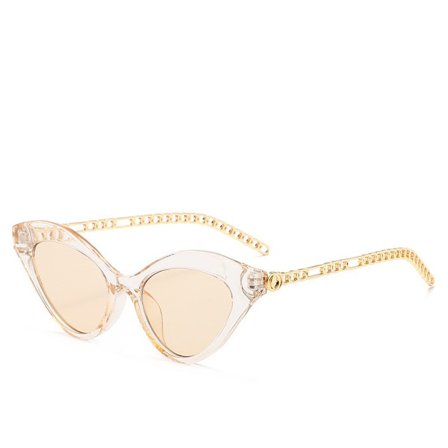 Retro Cat Eye Solbriller til Kvinder Hexagon Smalt Rektangel Stel Metal Kæde Arm Luksus Solbriller