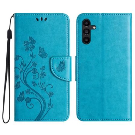 Samsung Galaxy A56 5G Skal med Fjäril Blomster Mönster i Läder