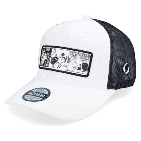 Moomin - Weiss Trucker Cap - " Comic Strip Thief White/Black Velvet Trucker" @ Hatstore