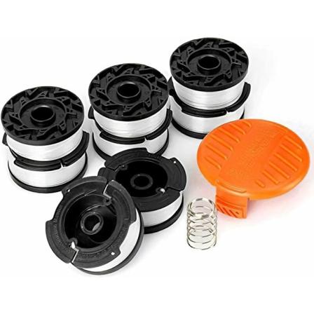 Vaihtosyöttölangan kela Black + Decker -ruohotrimmeriin, 30 jalkaa, 0,065 tuumaa (8 vaihtosyöttölankaa, 1 kelan kansi, 1 jousi)