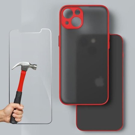 Plånbok för iPhone 13 - E.F.CONNECTION - Röd - Semi-rigid - Härdat glas - Förstärkta kanter