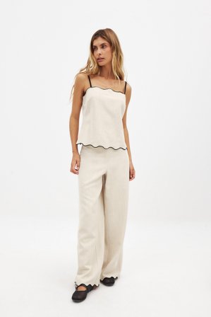 Sofi Fahrman Engelbert x NA-KD Pantalon en lin mélangé à bords festonnés - Pantalons en lin - Beige - EU 32