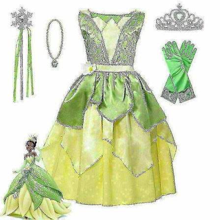 Jenter Tiana Karnevalskostyme Prinsesse og Frosken Barn Cosplay Julebord V