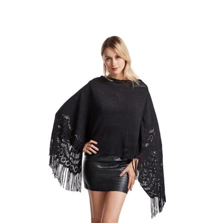 Vår Höst Lös Sjal Pullover Stickning Poncho med Tofs Batwing Blus för Dam