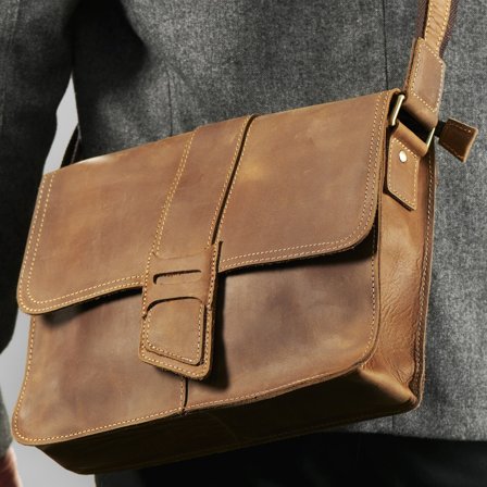Scuffed Brown Leather Satchel for Men - Leather bags