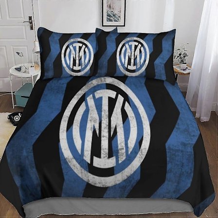 2025 HOUKIG Inter Milan Sengetøy Sett 3 Deler Super Club Trykt Mikrofiber Dynetrekk med Glidelås