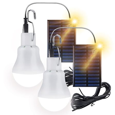 Solcelledrevet skur LED-pære, 2-pak bærbar USB-opladningslanternelampe med solpanel, 110 lumen campinglys til indendørs udendørs køkkenhave
