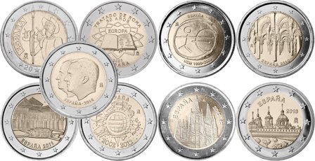 Spanien - Pakke med 9 forskellige 2 Euro mønter