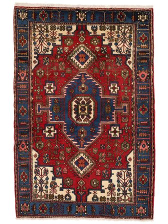 Handgeknoopt Nahavand Old Vloerkleed 139X207 Perzisch Wol Zwart/Donkerrood Klein