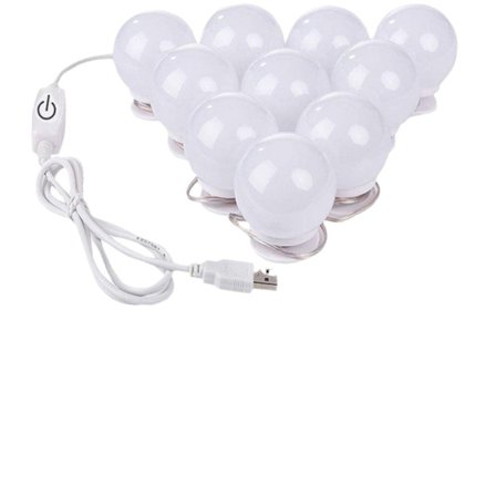 Speillyssett, LED smykke-sminkelys 10 pærer dimbar Stick On Speil USB for garderober, bad, soverom - Perfekt