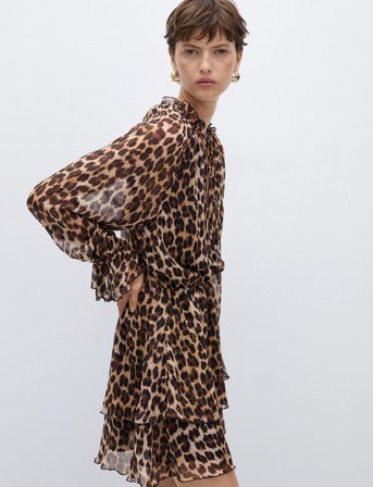 Mango Leopard-Print Flared Dress - Brown - M