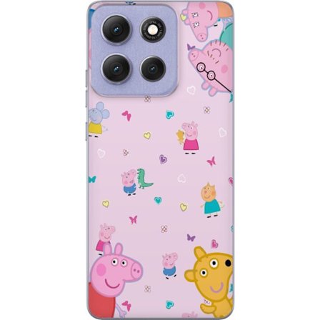 Kompatibelt Mobildeksel til Motorola Moto G86 Power Peppa Gris med en baby i armene, mamma gris motiv i fargerik og myk barneillustrasjon med hjerter