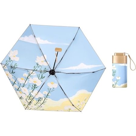 Kompakt Paraply, Mini Paraply, Lille Foldbar Paraply, Rejse Vindtæt Paraply, 6 Ribber Stærk UV Paraply