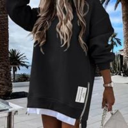 ChicMe 2025 Dame Langærmet Pullover Sweatshirt Lynlås Slids Afslappet Kjole Drop Shoulder Oversized Outfit