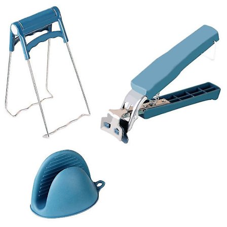3 stk. Køkkenudstyr, varm skål retter klip griber/rustfrit stål anti-varm gryde pande henter tang/2 silikone grydeholder til at flytte varm plade 