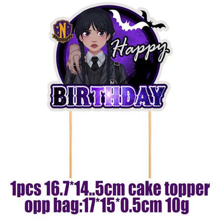 Wednesday-juhlakoristesetti | Ilmapallobannerisetti Halloween-syntymäpäivä Adams Family -teema **Iso kakunkoriste