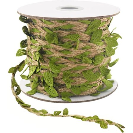 Naturlig Jutegarn, 5mm Hessiangarn med Kunstige Blader, Ju