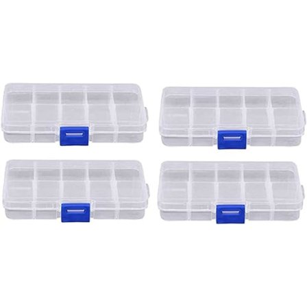 4 plastförvaringslådor, 10 fack med justerbara