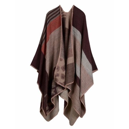 Dame Vinter Plus Størrelse Poncho Cape Patchwork Cardigans Åben Front Cashmere Sjal Dame Cardigan Ternet Wrap Kappe Stjal Pullover Bat Cape Frakke