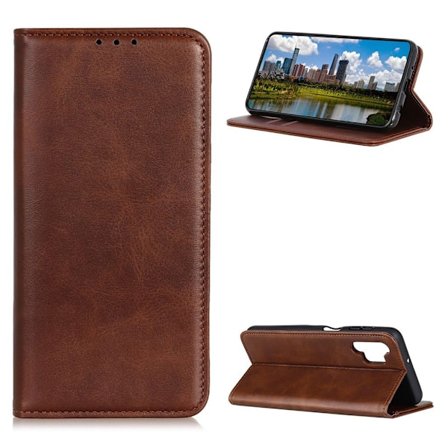 Lompakko-style Aitoa Nahkaa Läppäkotelo For Samsung Galaxy A32 - Kahvi