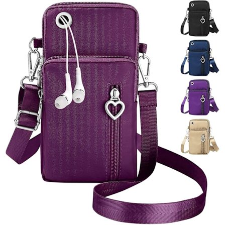 Telefonvesker for kvinner Crossbody, Nylon Crossbody Telefonveske Mobiltelefonveske med Lang Stropp, Dame Mobiltelefon Crossbody Veske Liten 