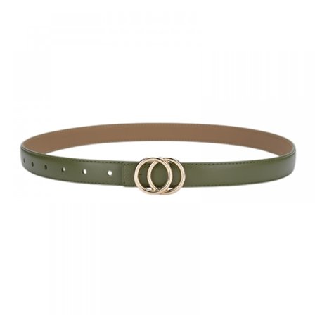 Kvinnors Jeans Bälte Dubbel O-Ring Spänne Mjukt Konstläder Bälte Byxor Klassisk Design (mörkgrön)