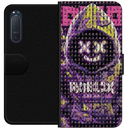 Kompatibelt Plånboksfodral till Sony Sony Xperia 5 II Roblox huvtröja designad med hundratals små Roblox-figurer, kreativ mosaikdesign i lila och g
