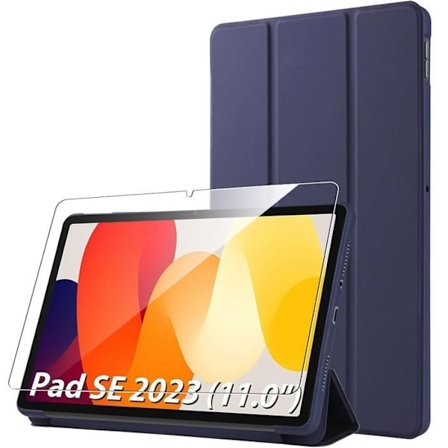 Coque + Tempereret Glas - til Xiaomi Redmi Pad SE - Anti-rids Beskyttelse - Foldsupport - Mørkeblå