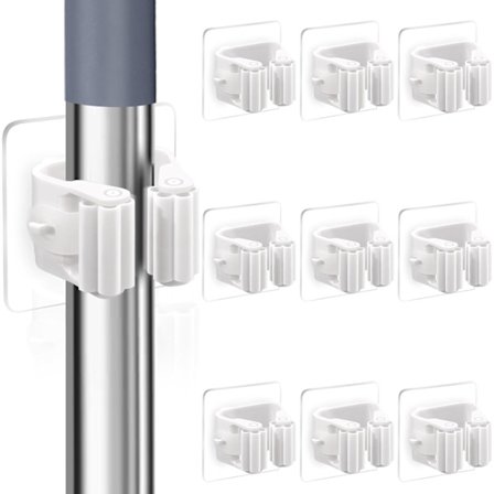 10 stk. veggmontert kostholder, ingen boring nødvendig, selvklebende moppkostholder, oppbevaringsboks for mopp og kost