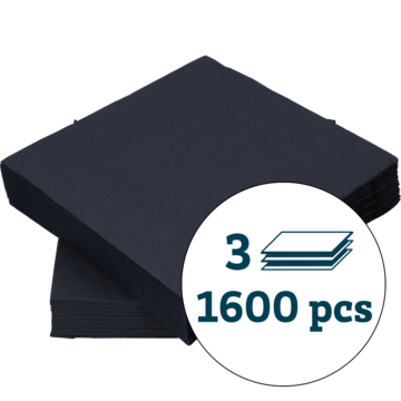 Serviett 3-Lag Sort 33x33cm