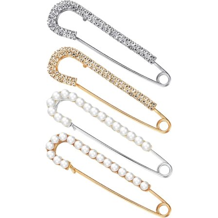 4 stycken) Kvinnor Broschnålar Tröja Sjal Clips Faux Kristall Pärlbroscher Säkerhetsnålar Klänning Skjortklämmor för Kvinnor Gol