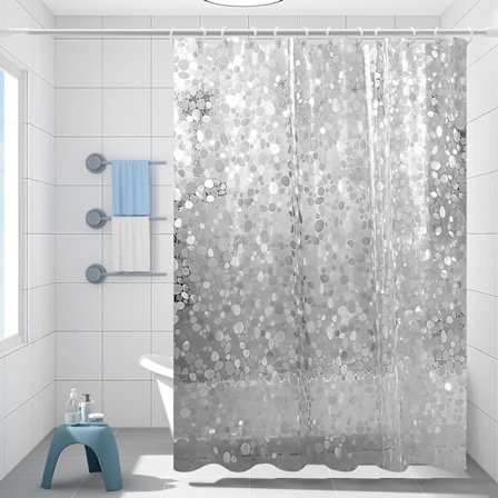 Duschdraperi med Linne 180x180 Cm Genomskinligt Duschfoder Vattentätt Duschdraperi Med Plastkrokar 3D-Stenar Duschdraperi