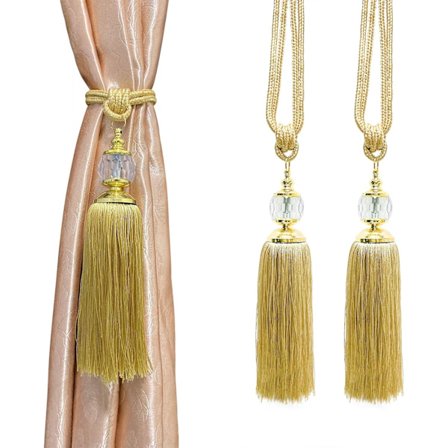 2-pack Gardinomtag, Gardinomtags dusk Gull Krystall Gardinholdere Bindebånd Kroker for Draperier Dekorativ Gardin Draperiholder for