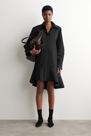 COS Women's Flared Cotton Mini Shirt Dress in Black