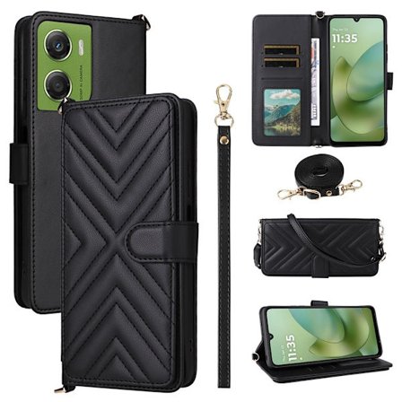SKALO Motorola Moto G06 Power 4G PU-læder Big Wallet Axelrem Flip Cover - Sort