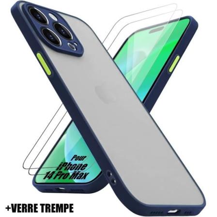 Fodral till iPhone 14 Pro Max Stötsäkert silikon Marinblå + 2 skyddande härdade glasögon marinblå