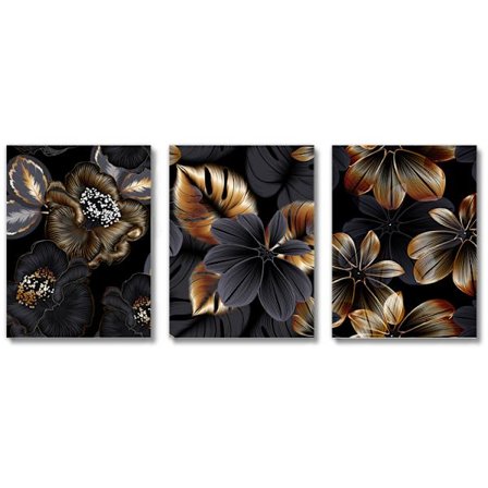 Sett med 3 Designer Canvas Plakater Abstrakt Svart Gullfolie