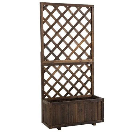 Rootz Højbed - Plantekasse med espalier - blomsterkasse - espalier rosenbue med klatrehjælp til klatreplanter - træ - brun - 72,5 x 31,5 x 149,5 cm