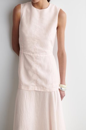 COS Women's Abito Midi Con Balza Effetto Sovrapposto in Rosa