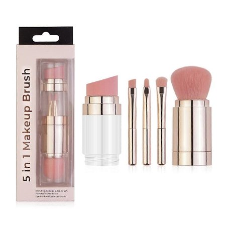 5-in-1 Irrotettava Matkameikkisivellinsetti synteettisillä harjaksilla puuterille, luomivärille ja poskipunalle