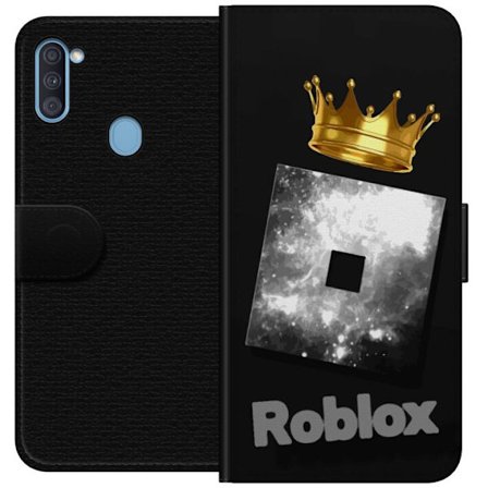 Kompatibelt Lommeboketui til Samsung Samsung Galaxy A11 Minimalistisk svart og sølvfarget Roblox-symbol med gylden krone og luksuriøs gamer-estetikk