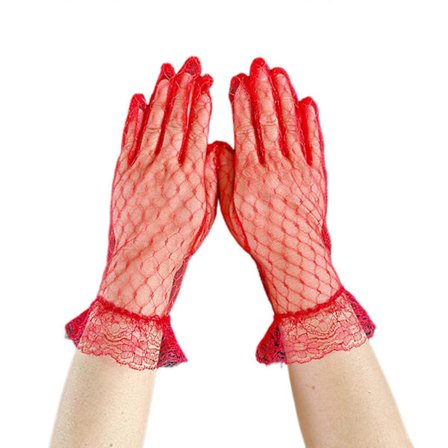 Dam Kväll Bankett Handskar Eleganta Fullfingerhandskar 1920-tals Flapper Svarta Spets Bröllopshandskar för Brudklänning Röd