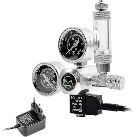 Akvarie Co2 Regulator med 12v Adapter, Akvarie Trykreducer, Dobbelt Manometer Inkluderer Bobletæller og Kontraventil, W21.8 Interface