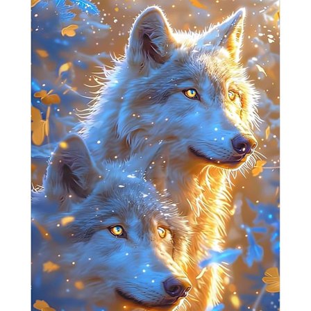 Wolf Diamond Art Kits til voksne, To gyldne ulve Diamantmaleri Kit til børn og begyndere, 5D Rund Fuld Drill Craft, Hjem Vægdekoration 30x40cm
