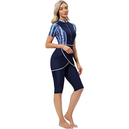 Women Modest Swimwear Islamic Muslim Swimsuit Short Sleeve Zipper Front Top Shorts Pants Hijab 3pcs Swimming Costume S-4xl Xinmu -a