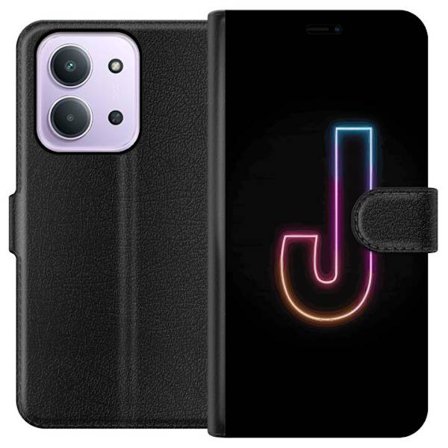 Kompatibelt Lommeboketui til Xiaomi Xiaomi Redmi 15C Minimalistisk neonbokstav J i fargeskiftende lys mot svart bakgrunn