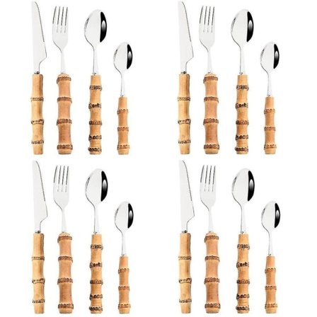 Sett Bambus kreativt håndtak Design bestikk 16-delers rustfritt stål bestikk Wester/NC/