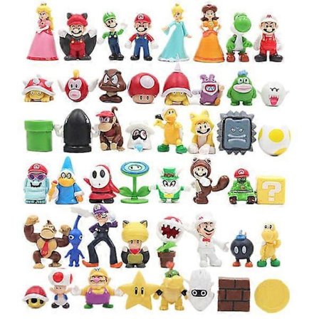48-pakning Super Mario Familie Figursett - Inkluderer Luigi, Yoshi, Bowser, Wario, Peach